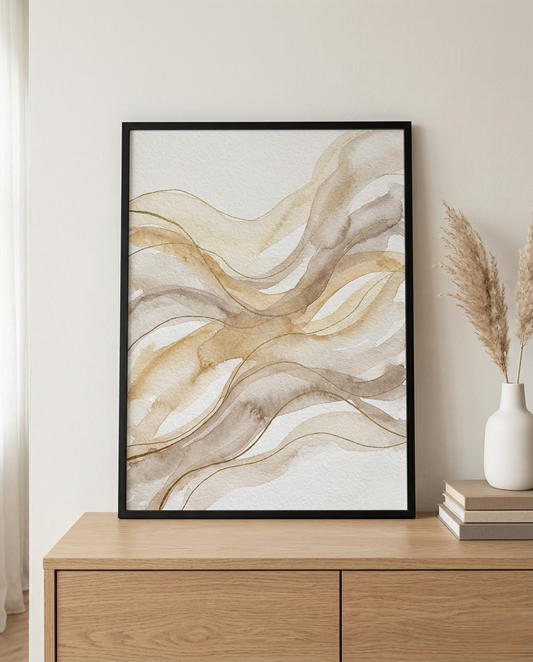 Flow State - Cream & Sand Abstract Framed Print