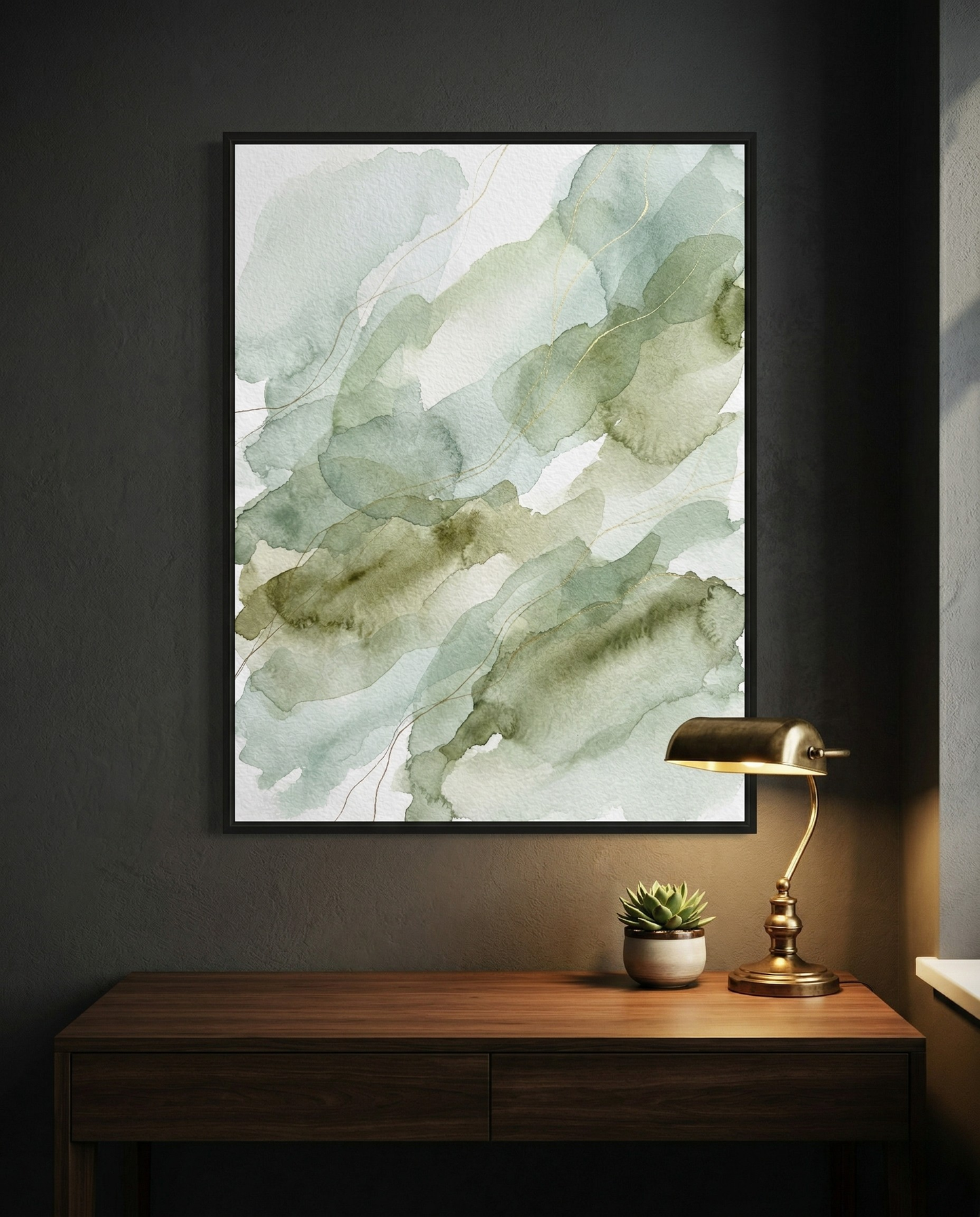 Sage Mist - Sage & Olive Watercolour Framed Print