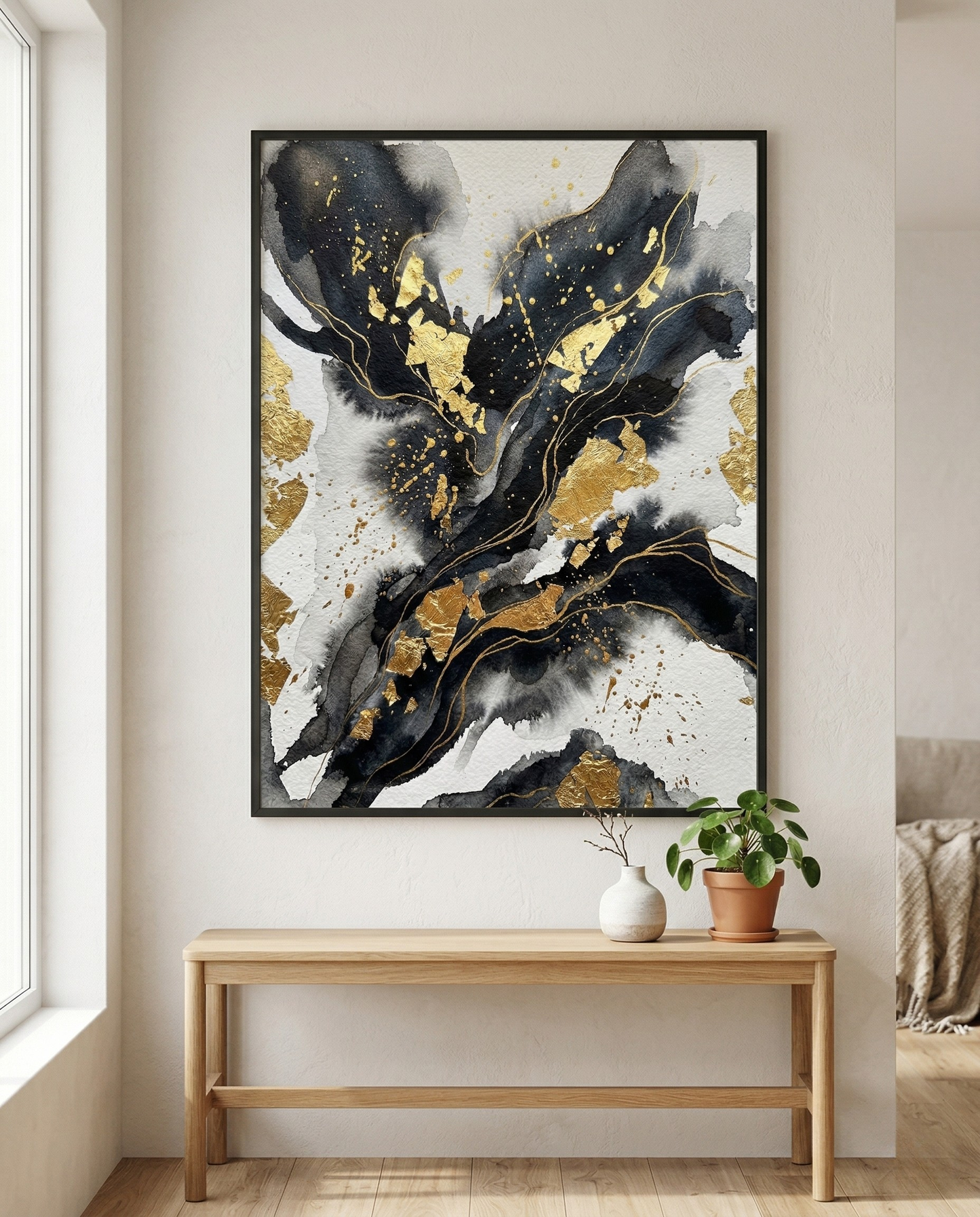 Golden Scatter - Black & Gold Luxury Framed Print