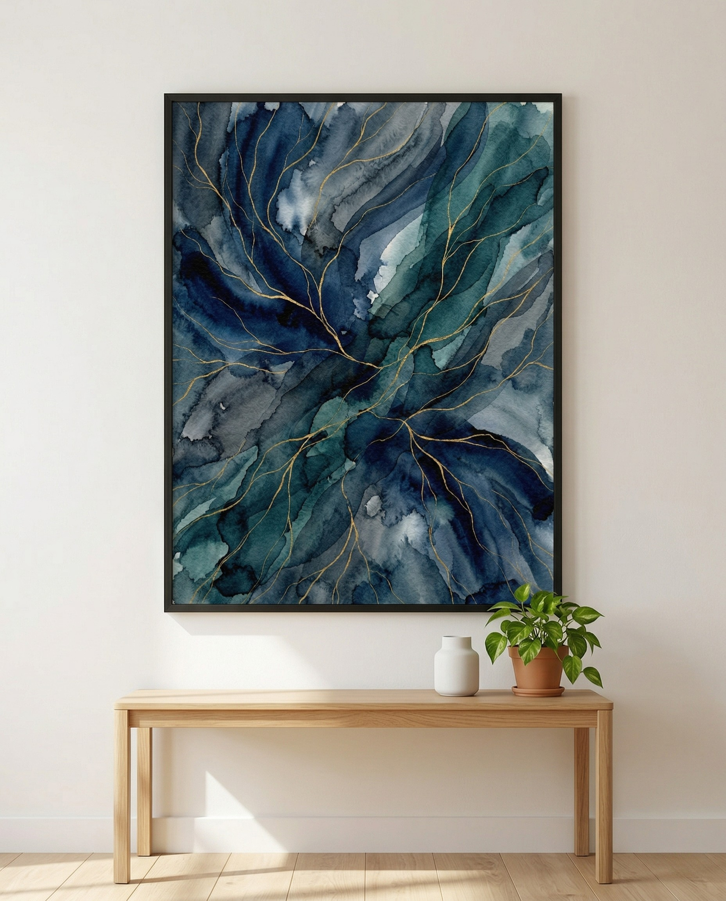 Deep Blue - Navy & Teal Abstract Framed Print