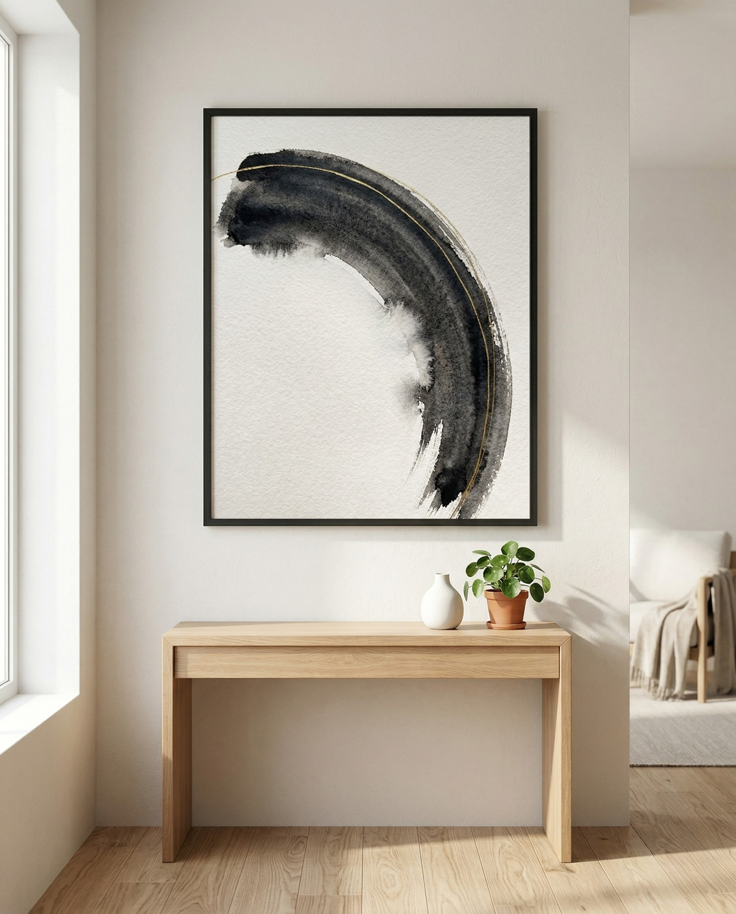Minimal Arc - Charcoal & Black Framed Print