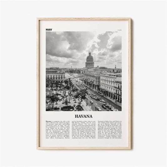 Cuba Havana Black & White Travel Poster Canvas Wall Art Print