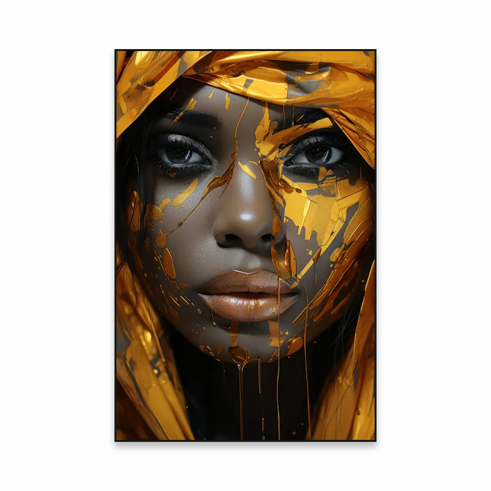 Golden Girl Fashion Canvas Art Print - Modern Abstract Portrait Decor