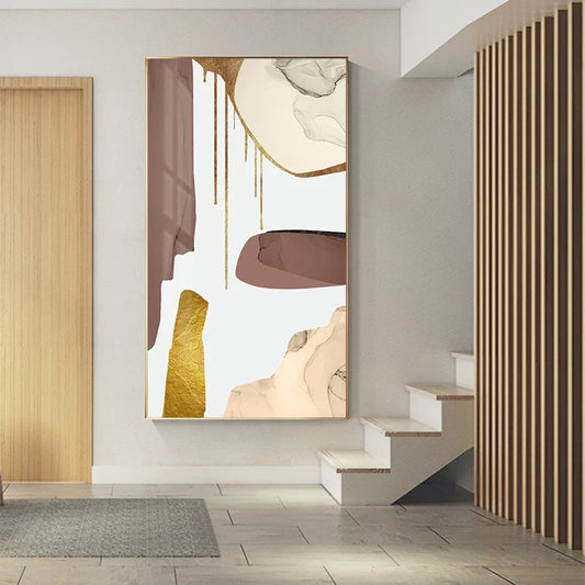 Mauve Beige Golden Abstract Canvas Wall Art for Modern Interiors