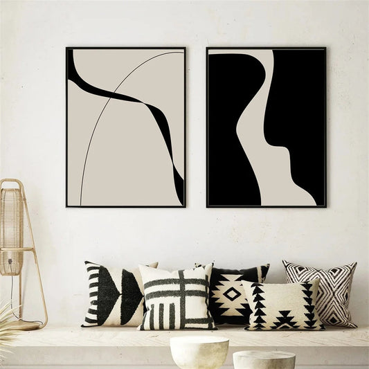 Modern Abstract Black Line & Shape Minimalist Canvas Wall Art
