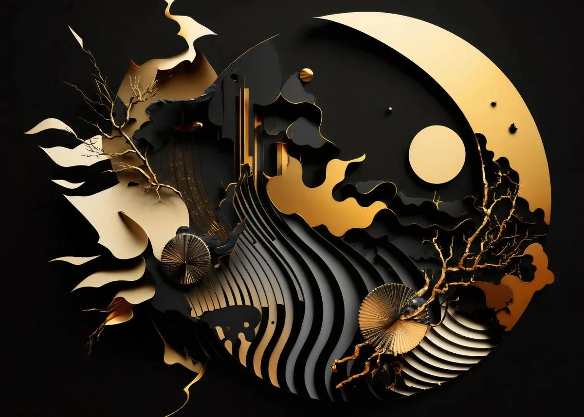 Modern Black & Gold Abstract Canvas Wall Art for Home Decor