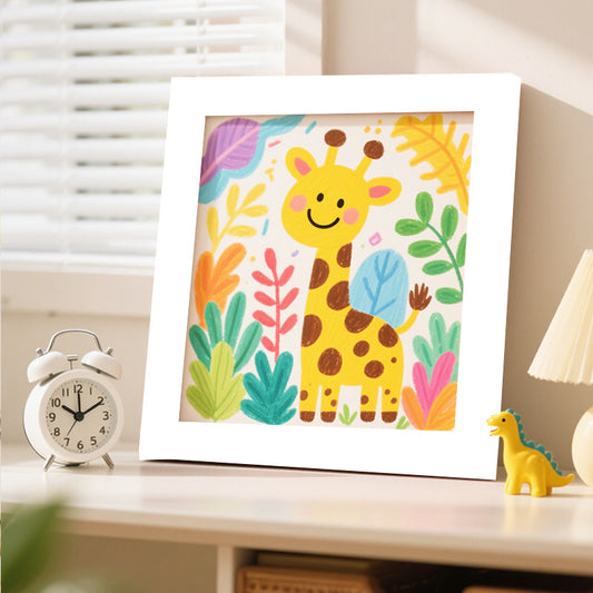 Playful Giraffe Illustration Framed Art