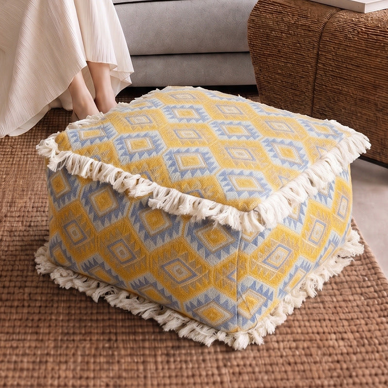 Floral-Patterned Fabric Floor Pouf