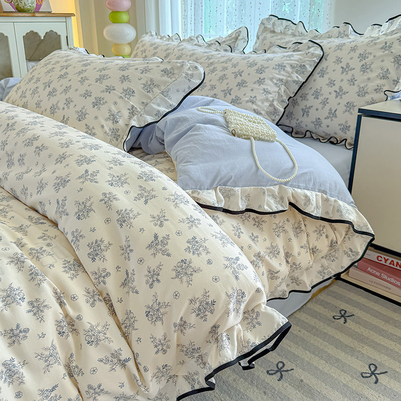 Decorative Floral Ruffled Duvet Cover Set Homeandso