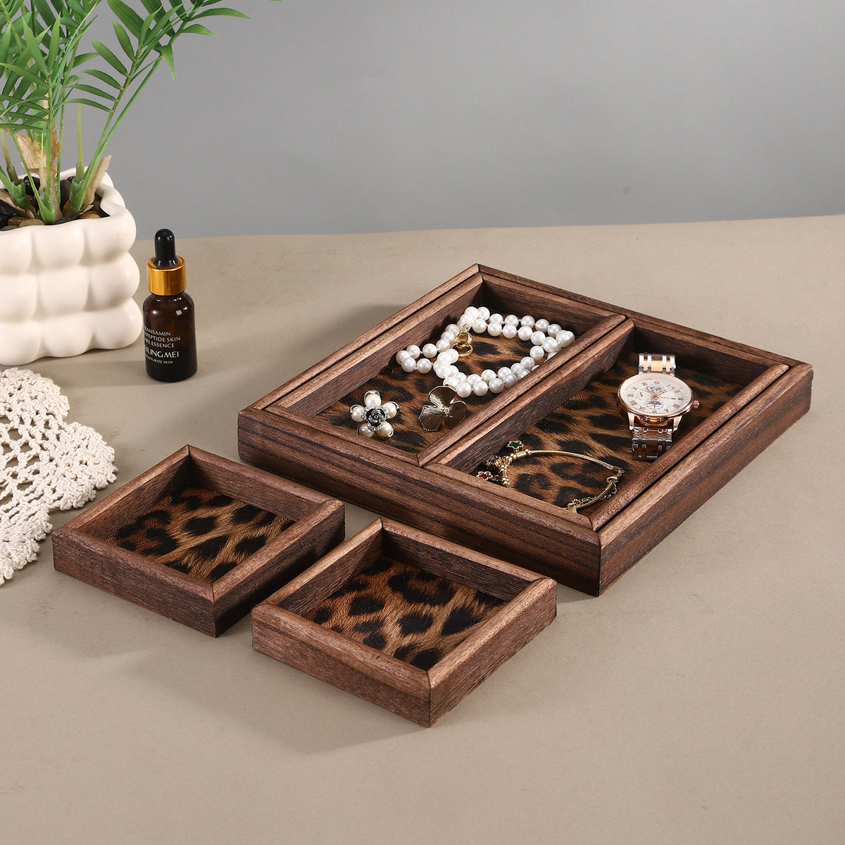 Decorative Wooden Tray with Leopard Print Homeandso