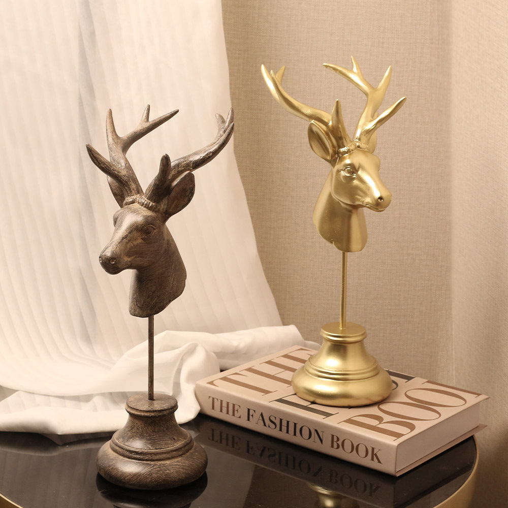 Decorative Antlered Deer Head Statue Homeandso