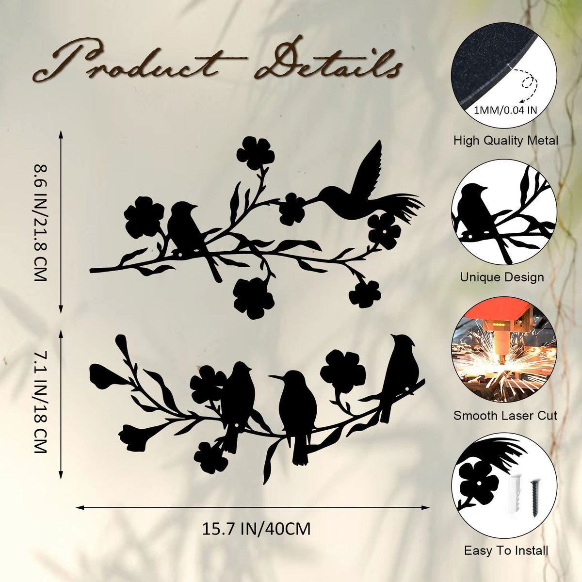 Decorative Bird and Flower Wall Art Homeandso