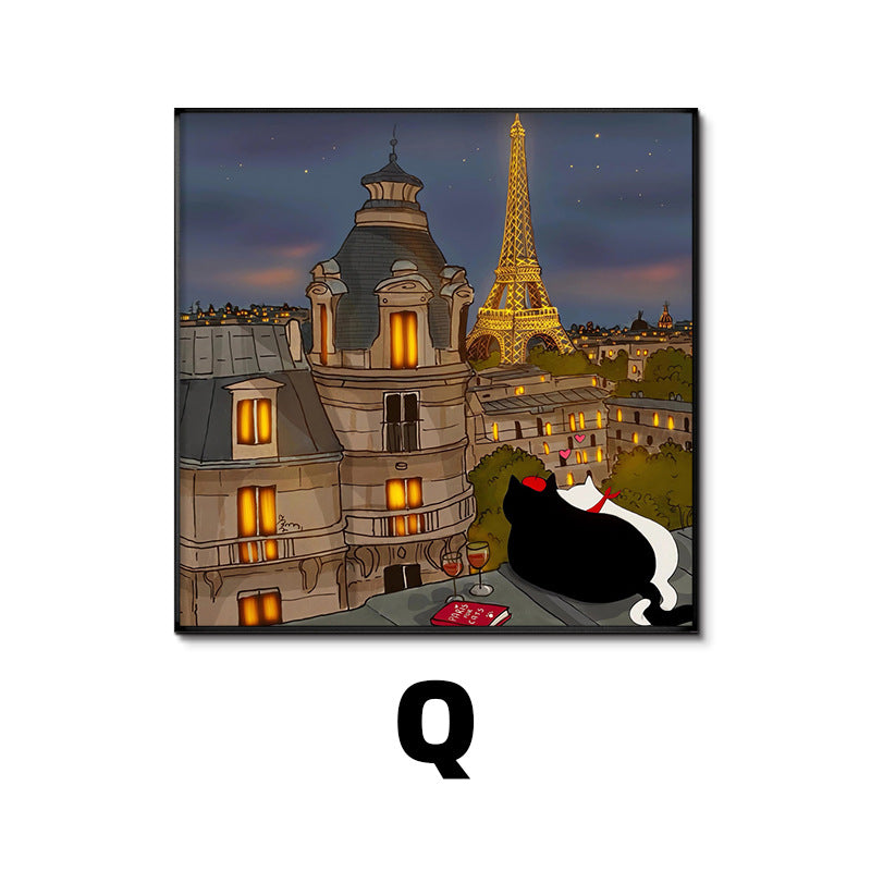Whimsical Cat-Themed Art Print Homeandso