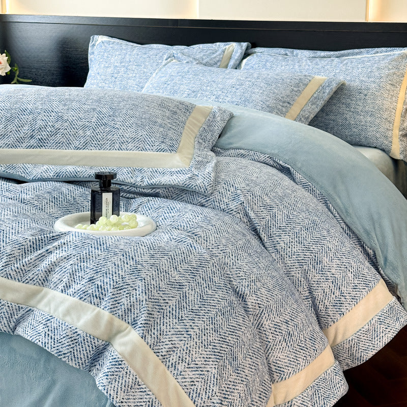 Decorative Herringbone Textured Bedding Set Homeandso