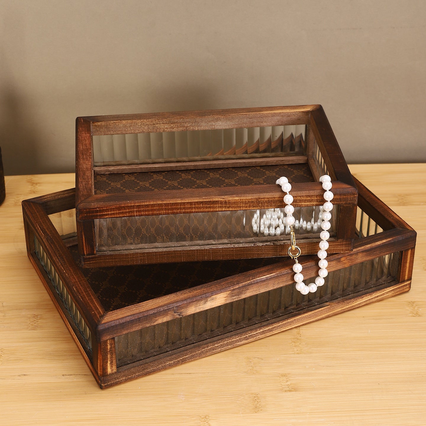 Decorative Glass and Wood Storage Tray Homeandso