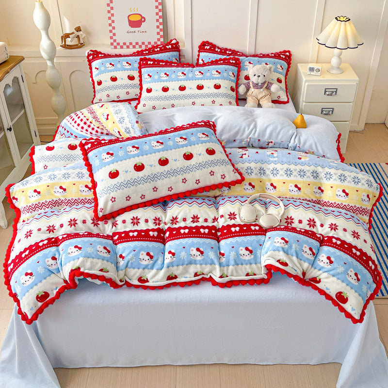 Plush Floral Print Bedding Set
