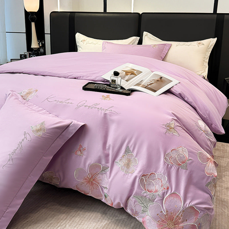 Embroidered Floral Duvet Cover Set