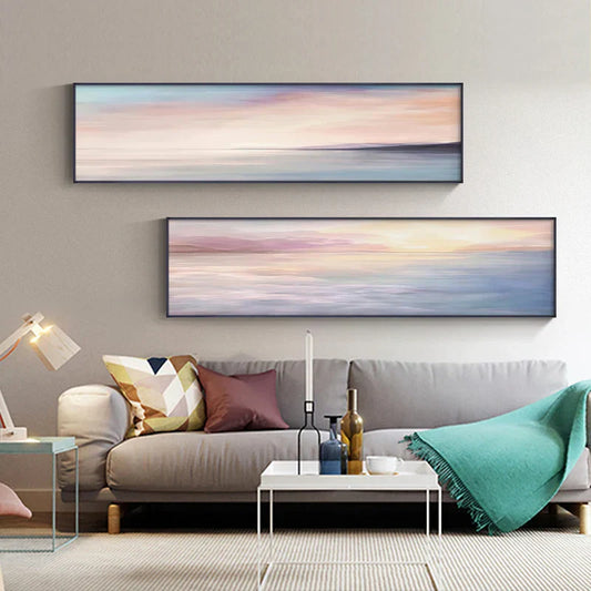 Pastel Blue Pink Purple Abstract Landscape Canvas Wall Art for Bedroom