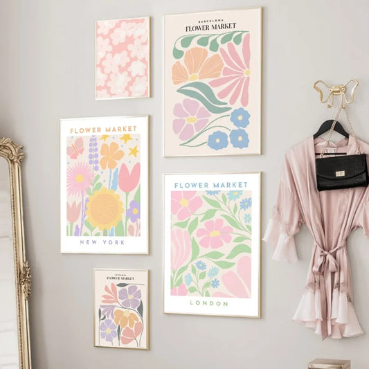 Pink Lavender Daisy Flower Market Canvas Prints for Home Decor