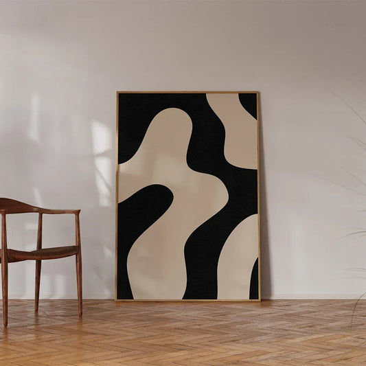 Shapely Black Abstract Minimalist Canvas Wall Art for Modern Decor