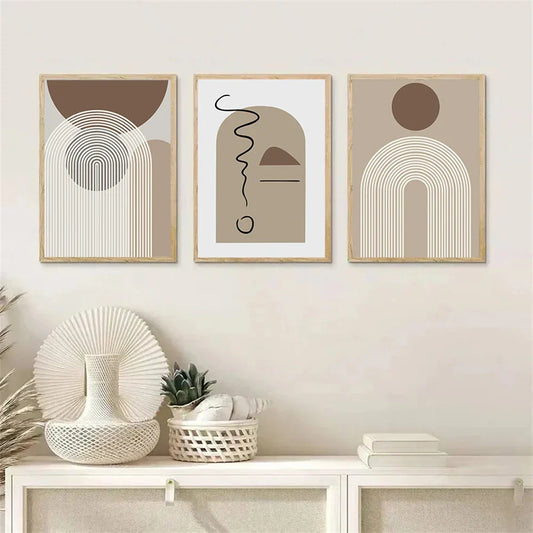 Abstract Beige Brown Minimalist Geometric Wall Art Fine Art Canvas Prints Pictures For Modern Living Room Dining Room Art For Contemporary Home Decor | Home&so-Homeandso