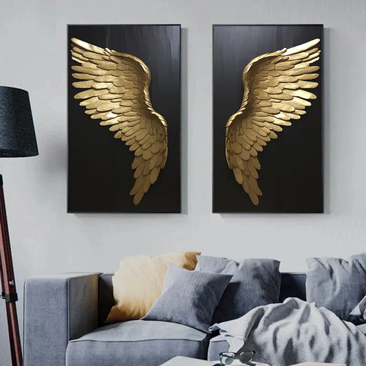 Big Sizes Golden Dream Angel Wings Wall Art Fine Art Canvas Prints Pictures For Modern Apartment Living Room Light Luxury Boutique Fashion House Art Decor | Home&so-Homeandso
