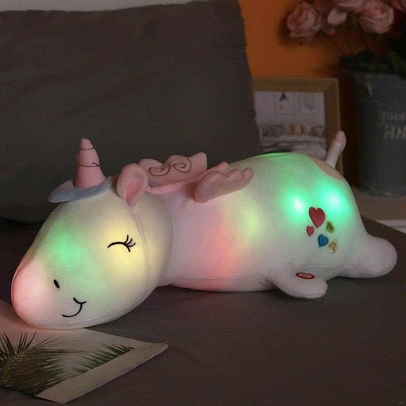 Glowing unicorn plush toy with color-changing LED, 60 cm