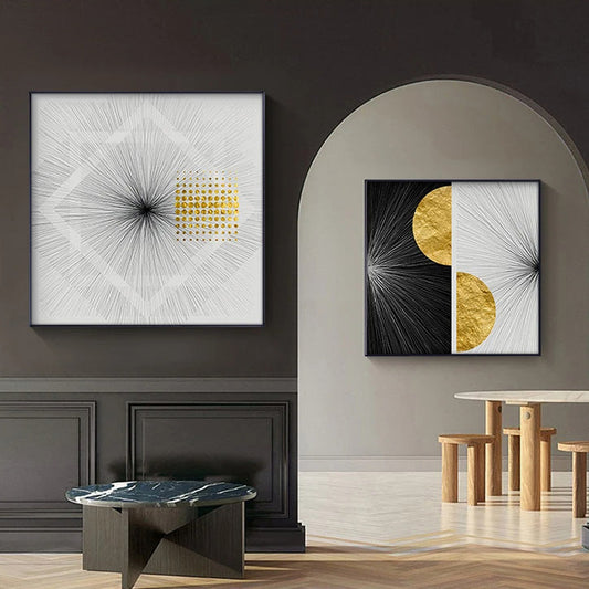 Minimalist Golden Sun Lines Abstract Wall Art Fine Art Canvas Prints Square Format Pictures For Modern Apartment Living Room Art For Contemporary Interiors | Home&so-Homeandso