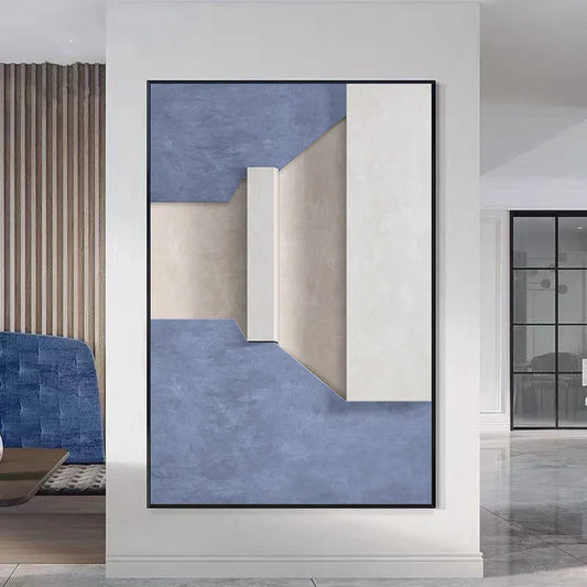 Modern Minimalist Abstract Geometric Canvas Print Wall Art - Three-Dimensional Design in Blue, Beige, and White - Contemporary Wall Art for Home or Office Decor | Home&so-Homeandso