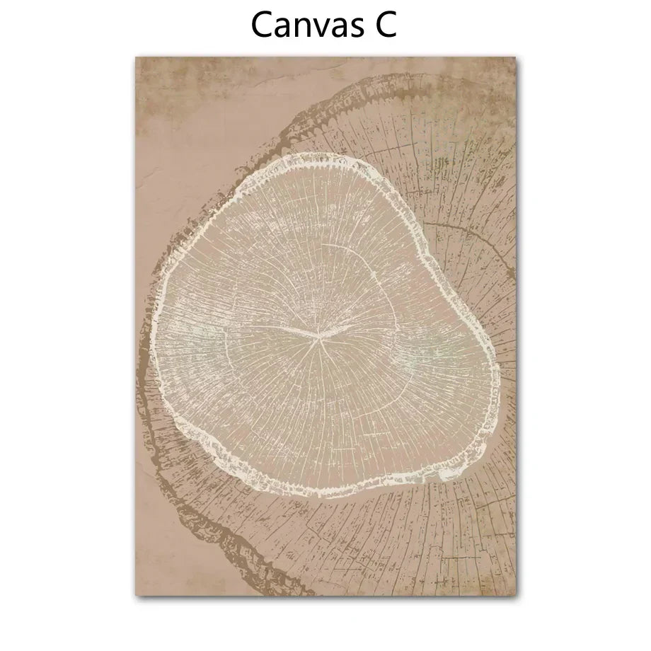 Rustic Tree Rings Abstract Nordic Wall Art Fine Art Canvas Prints Neutral Tones Beige/Gray/Black Wood Pictures For Living Room Dining Room Art Decor | Home&so-Homeandso