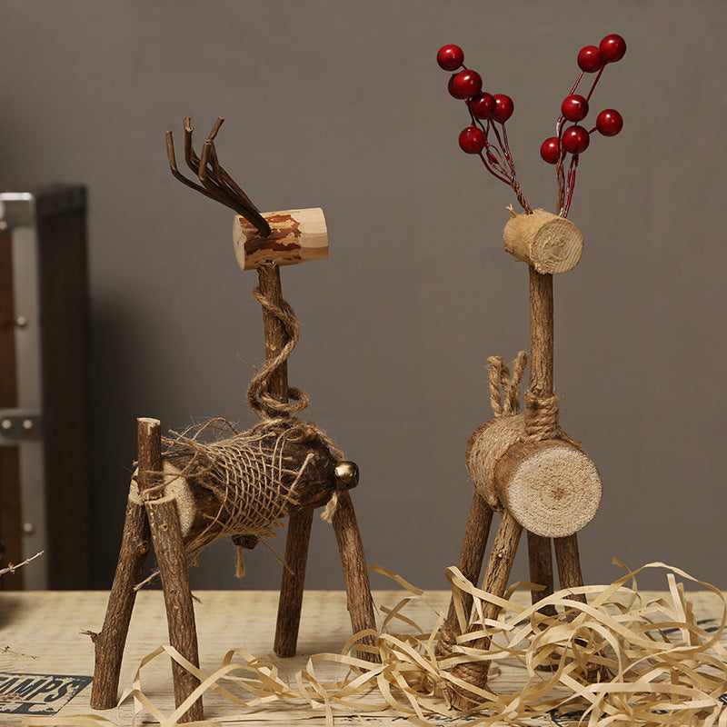 Rustic Wooden Deer Figurine Homeandso