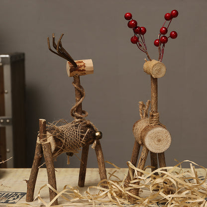 Rustic Wooden Deer Figurine Homeandso
