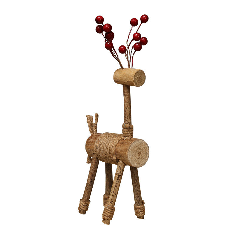 Rustic Wooden Deer Figurine Homeandso