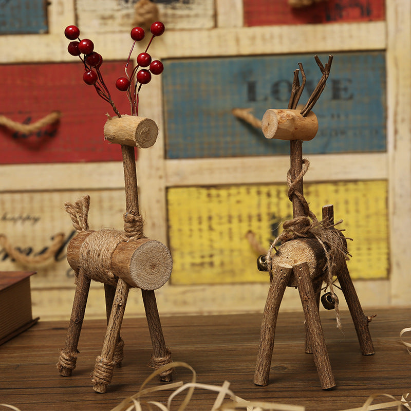 Rustic Wooden Deer Figurine Homeandso