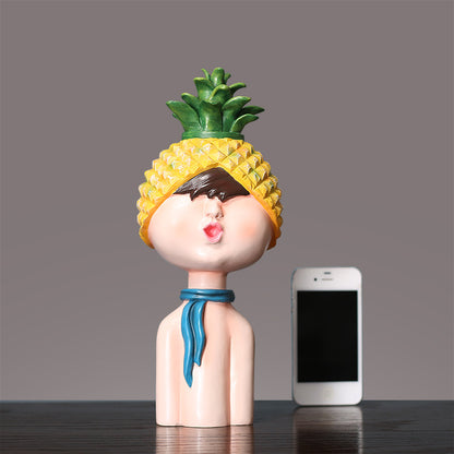 Whimsical Pineapple Head Figurine Homeandso
