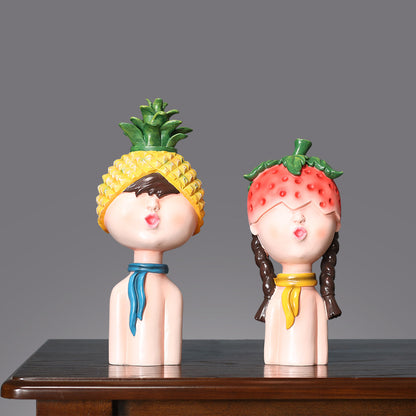 Whimsical Pineapple Head Figurine Homeandso