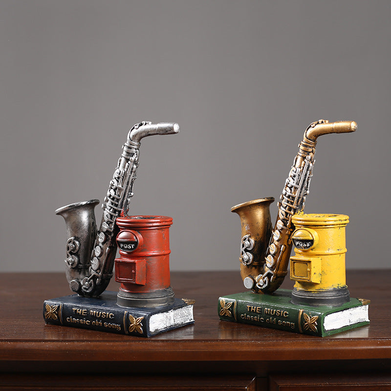 Decorative Saxophone and Post Box Figurine Homeandso