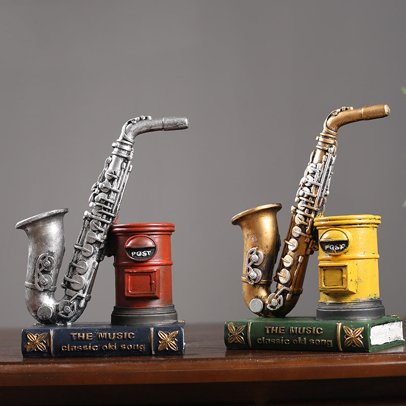 Decorative Saxophone and Post Box Figurine Homeandso