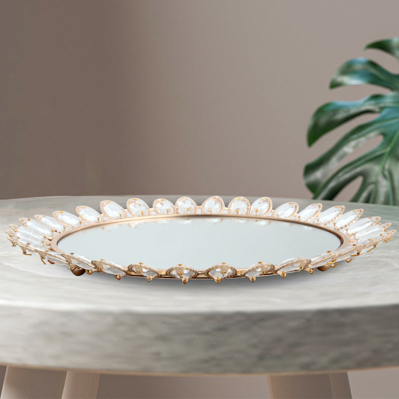Luxurious Crystal-Embellished Decorative Mirror Tray