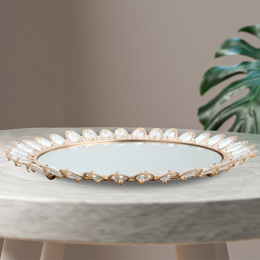 Luxurious Crystal-Embellished Decorative Mirror Tray