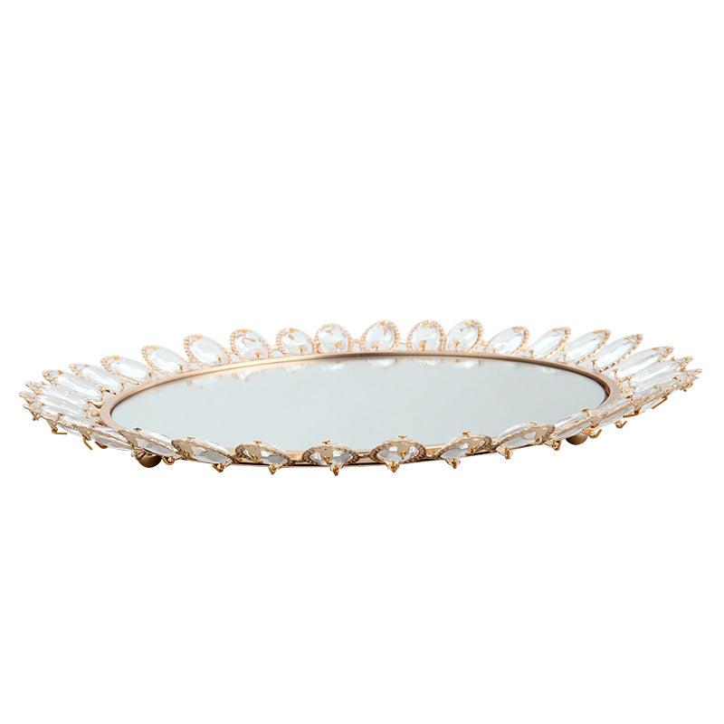 Luxurious Crystal-Embellished Decorative Mirror Tray