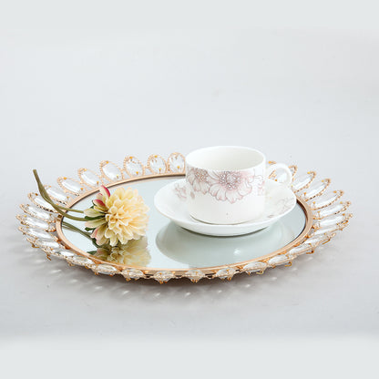 Luxurious Crystal-Embellished Decorative Mirror Tray