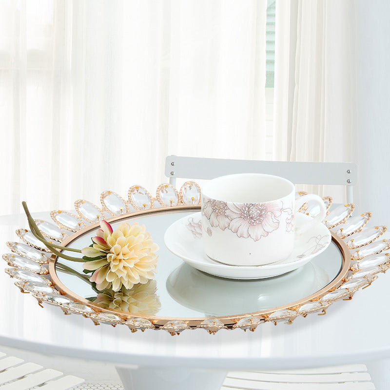 Luxurious Crystal-Embellished Decorative Mirror Tray