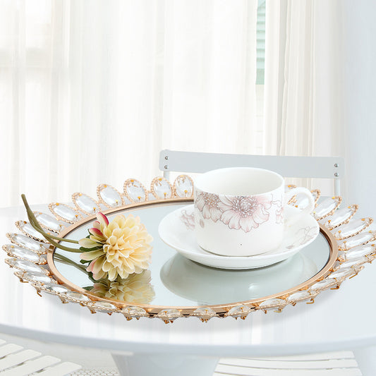 Luxurious Crystal-Embellished Decorative Mirror Tray