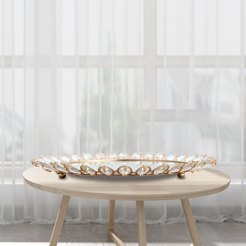 Luxurious Crystal-Embellished Decorative Mirror Tray