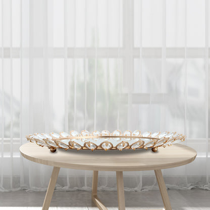 Luxurious Crystal-Embellished Decorative Mirror Tray