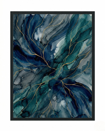 Deep Blue - Navy & Teal Abstract Framed Print