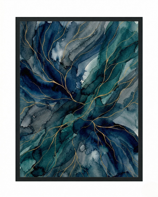 Deep Blue - Navy & Teal Abstract Framed Print