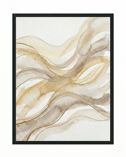 Flow State - Cream & Sand Abstract Framed Print