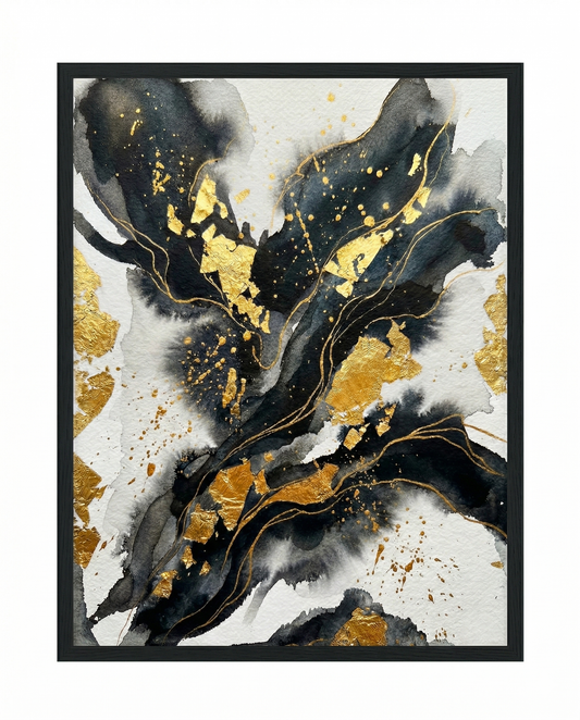 Golden Scatter - Black & Gold Luxury Framed Print